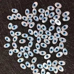 4x6mm Oval Shape Turkish Evil Eye Beads Mother of Pearl Loose Bead Wholesale