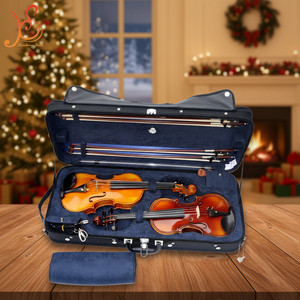 Étui professionnel double pour violons, tailles 4x4 et 4x3, coque rigide avec intérieur rembourré, pour deux violons et plusieurs archets - Product Image 2