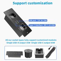 Multiprise encastrable en alliage d'aluminium de type UE avec protection contre les surtensions, chargeur USB-C 65W, 2 prises CA et 2 prises secteur