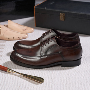 Chaussures habillées décontractées en cuir respirant à lacets Oxford pour hommes, semelle antidérapante, résistantes à l'usure, cuir véritable noir - Product Image 3