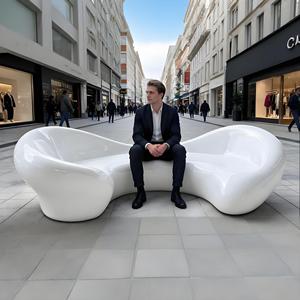 Banco con Respaldo Blanco Brillante para Áreas Públicas Comerciales, Bancos de Fibra de Vidrio Blancos Brillantes de Lujo para Áreas Públicas de Alta Gama - Product Image 1