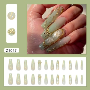 Appuyez sur les <span class=keywords><strong>ongles</strong></span> en gros 24 pièces nouveau Style <span class=keywords><strong>chinois</strong></span> vert longue presse <span class=keywords><strong>ongles</strong></span> artificiels prêts à l'emploi faux <span class=keywords><strong>ongles</strong></span> haute visibilité - Product Image 2