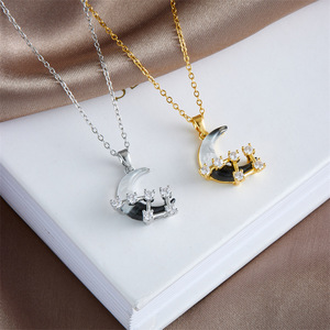 La migliore vendita femminile in acciaio inox Charm clavicola catena <span class=keywords><strong>cielo</strong></span> stellato luna <span class=keywords><strong>collana</strong></span> con pietra di zircone stile classico per il regalo - Product Image 4