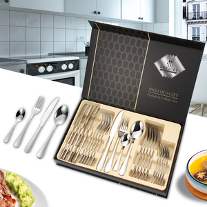 ชุดช้อนส้อมมีดสแตนเลสสีเงิน 24 ชิ้น สำหรับ 6 คน เหมาะสำหรับงานจัดเลี้ยง - Product Image 1