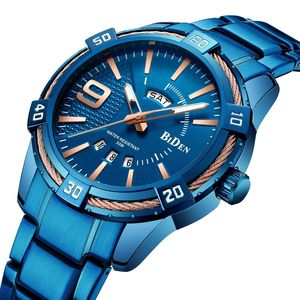 Montre à quartz pour homme BIDEN 0137, montres pour homme, montre-bracelet de luxe en acier inoxydable, marque de luxe, affichage analogique de la semaine, cadeaux - Product Image 1