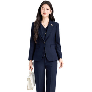 Women's Suit Set Slim Fit Professional Office Wear Full Sleeve Anti-Wrinkle Elegant Commuting Work Attire - Product Image 5