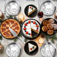 Ensemble d'ustensiles de service en acier inoxydable à motif crâne pour fêtes d'anniversaire et mariages : assiette, fourchette à dessert, couteau à gâteau et spatule
