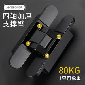 Bisagra invisible tridimensional ajustable de aleación de zinc negra para puerta interior, diseño cruzado para apertura interior y exterior - Product Image 3