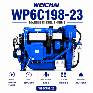 Moteur marin Weichai WP6C Série WP6C198-23, <span class=keywords><strong>4</strong></span> temps, 6 cylindres, 145 kW, 2300 tr/min, moteur diesel pour bateau de pêche et navire de transport - Product Image 1