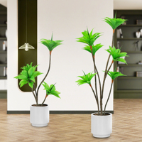 Plante artificielle réaliste à têtes multiples, type Nénuphar, en pot, fausse plante tropicale sur pied, feuillage en pot noir, style bonsaï
