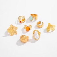8 pièces/ensemble Y2K Multi couleur acrylique gemme fleur anneaux pour femmes à la mode dame empilé imité perle bague mode bijoux cadeaux