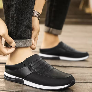 Breathable Casual PU Leather Men's <b>Half</b> Slippers <b>Slip</b> on Flat Sandals for Spring Autumn Summer Shoes - Product Image 5