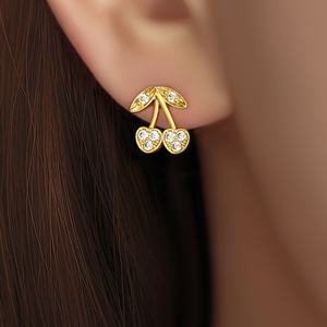 ต่างหูเพชร CZ ชุบทอง 18K ประดับเพชรซิร์โคเนียรูปเชอร์รี่ ดีไซน์สวยหรูสำหรับผู้หญิง - Product Image 4