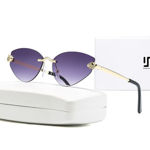 Dilshad Gafas de sol sin montura con forma de ojo de gato, de metal, UV400, para mujer, tipo 3, lentes de PC, color negro - Product Image 1