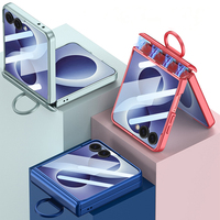 Étui de téléphone en cuir PU antichoc pour Z Flip 8 avec anneau de maintien et support de téléphone en verre trempé