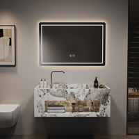 Nouvelle conception de meuble-lavabo de salle de bain en ardoise double couche, nouvelle couleur, avec miroir LED et lavabo en céramique