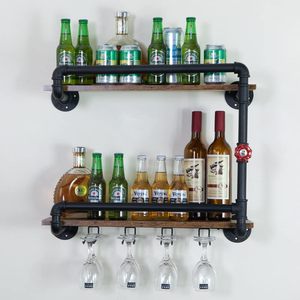 Casier à vin à 2 niveaux Étagères murales <span class=keywords><strong>pour</strong></span> boissons alcoolisées avec support de rangement <span class=keywords><strong>en</strong></span> <span class=keywords><strong>verre</strong></span> Support de rangement rustique <span class=keywords><strong>pour</strong></span> cuisine - Product Image 1