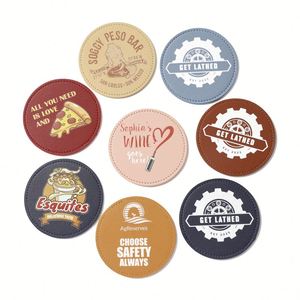Custom Printed Round Pu Leather Waterproof Reusable Cup <b>Coaster</b> for Cafe Bar - Product Image 3