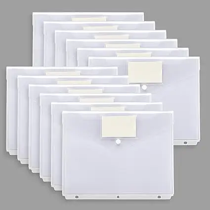 폴리 포켓 사이드 로딩 포켓 봉투 라벨 포켓 및 스냅 버튼이있는 링 바인더 용 문서 폴더 지우기