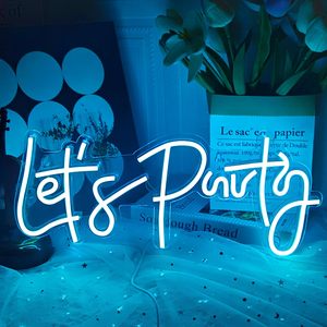 Insegna Luminosa 'Let's Party' in LED, Decorazione da Parete per Camera da Letto, Addio al Nubilato, Bar, Soggiorno, Decorazione Artistica - Product Image 1
