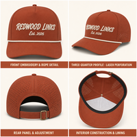 Casquette de golf et de baseball perforée pour homme avec logo personnalisé, bleu marine et ivoire, profil haut, structurée, performance, été, extérieur, en gros