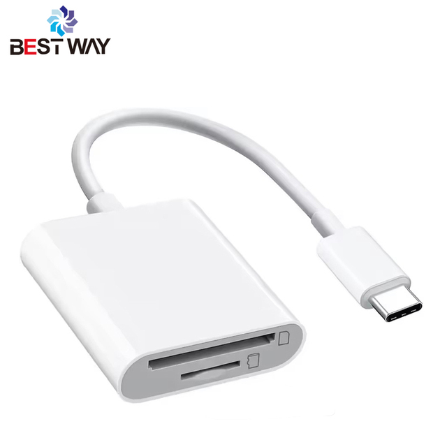 Best Way USB-C TF SD Card Reader 2-in-1 External Fast 480Mbps ABS Material for iPhone 15/16 Laptops Samsung for Android