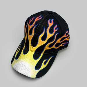Casquette de baseball unisexe 6 panneaux en coton 100% haute qualité, résistante, avec motif drapeau flamme, color-block, personnalisable, toutes saisons, protection solaire - Product Image 4
