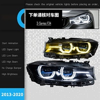 Convient aux BMW Série 3 3GT (2013-2019) – Ensemble de phares F34 modifié avec une lentille laser bicolore en forme de cuillère et effet œil doré