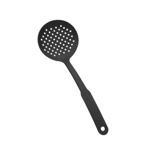 Cucchiaio skimmer nero con testa perforata per scolare e servire il cibo in cucina - Product Image 1