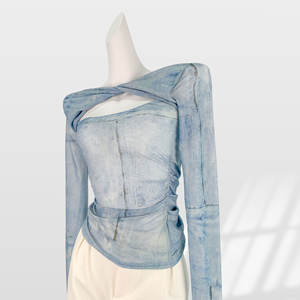 <span class=keywords><strong>T</strong></span>-<span class=keywords><strong>shirt</strong></span> à manches longues en maille de soie glacée mignonne, coupe ajustée, protection solaire, pour femmes, é<span class=keywords><strong>t</strong></span>é, fin, tie-dye, nœud torsadé, haut transparent - Product Image 1