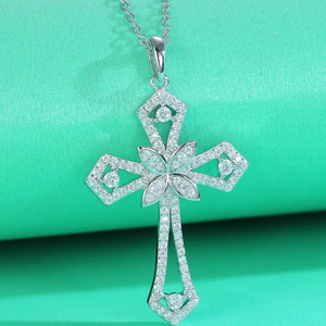 Mới Nhất Thiết Kế 925 Sterling Silver Bạc Moissanite Kim Cương Đầy Đủ Paved Chữ Thập Mặt Dây Chuyền Vòng Cổ - Product Image 4