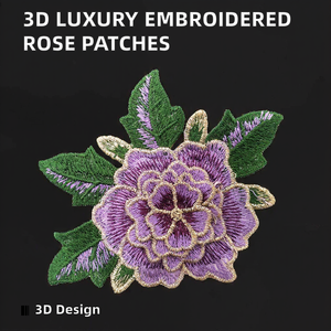 Top Selling <b>Purple</b> Embroidered Patches Rose Flower Patch Sew-On Applique With Green Leaves Handmade Fabric Decoration - Product Image 2