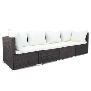 Hot Sale Steel Frame PE Rattan 4 Pieces Wicker Brown White Polyester Fabric Garden Furniture