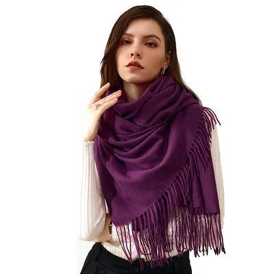 2022 Hot Selling Large Square Woolen Plain Pashmina Winter Long Tassel Scarves Cashmere Scarf for Women