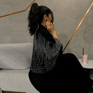 <span class=keywords><strong>Abaya</strong></span> élégante pour l'Aïd, style Dubaï, Kaftan Kimono ouvert, <span class=keywords><strong>Robe</strong></span> musulmane noire perlée pour femme, Modeste et luxueuse - Product Image 5