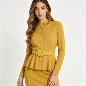 Nuovo Set Elegante da Donna per le Vacanze 2026, Alta Qualità, Due Pezzi con Bottoni Floreali, Cardigan Lavorato a Maglia e Gonna, Set <span class=keywords><strong>Casual</strong></span> con Cintura - Product Image 1