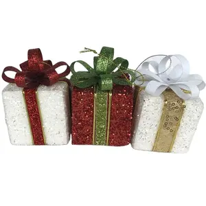 2.3 인치 크리스마스 매달려 선물 상자 장식 반짝이 Polyfoam 크리스마스 트리 장식 선물에 대 한 사용자 정의 스타일로 덮여