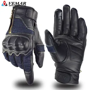 قفازات دراجة نارية عتيقة VEAMR قفازات دنيم بشاشة تعمل باللمس قابلة للتعديل بسحاب Motocross Guantes