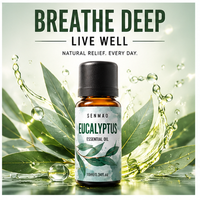 Huile essentielle d'eucalyptus pure et naturelle ; Améliore la respiration et offre des propriétés antibactériennes, idéale pour la parfumerie d'intérieur.
