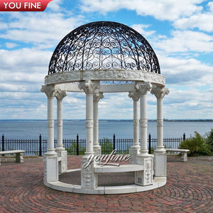 Gazebo YOUFINE Grande de Mármol Blanco, Pabellón Romano de Piedra Tallada a Mano con Techo de Cúpula Dorada para Paisajismo de Lujo junto al Lago - Product Image 4