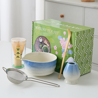 Kit de préparation de matcha premium, 5 pièces d'outils pour la cérémonie du thé japonaise, bol en céramique et accessoires en bambou pour le matcha, pour un usage quotidien