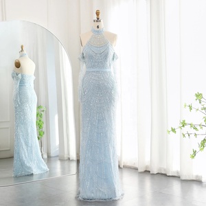 Jancember SZ289 Vestidos de fiesta de noche de mujer sin espalda con lentejuelas árabes brillantes - Product Image 1