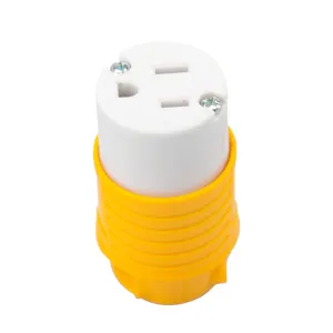 Juego de enchufe y conector de repuesto NEMA 5-15R, hoja recta, 125 voltios, conexión a tierra, extremos de cable de extensión hembra, amarillo, 15 Amp