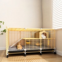 Cage à double étage pour lapins et cochons d'Inde avec bac à litière amovible en fer et PP pour chats et petits animaux d'intérieur