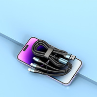 Cable de Carga Trenzado de Nailon de 120W con Conectores Micro USB Tipo-C, Tres en Uno, Carga Súper Rápida, Universal para Apple y Android