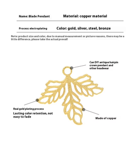 Vintage placcato in oro 18K orecchini gioielli in filigrana metallo foglia ciondolo in ottone cavo foglia Charm per la creazione di gioielli - Product Image 3