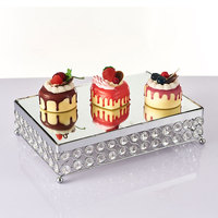 Présentoir à gâteaux de style européen pour décoration de mariage et fête d'anniversaire, avec plateau miroir et support en cristal