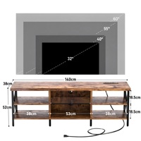 Meuble TV convertible de luxe en bois massif avec station de charge intégrée, console TV industrielle moderne et robuste, ouverte