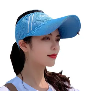 Topi pelindung matahari poliester kualitas tinggi topi olahraga lari sejuk tenun topi atas kosong bordir kustom