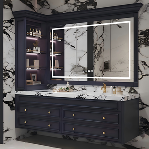 バスルームキャビネットミラーキャビネット組み合わせバスルームドレッシングテーブルシンク洗面台ロックプレートバスルームキャビネットセット - Product Image 4